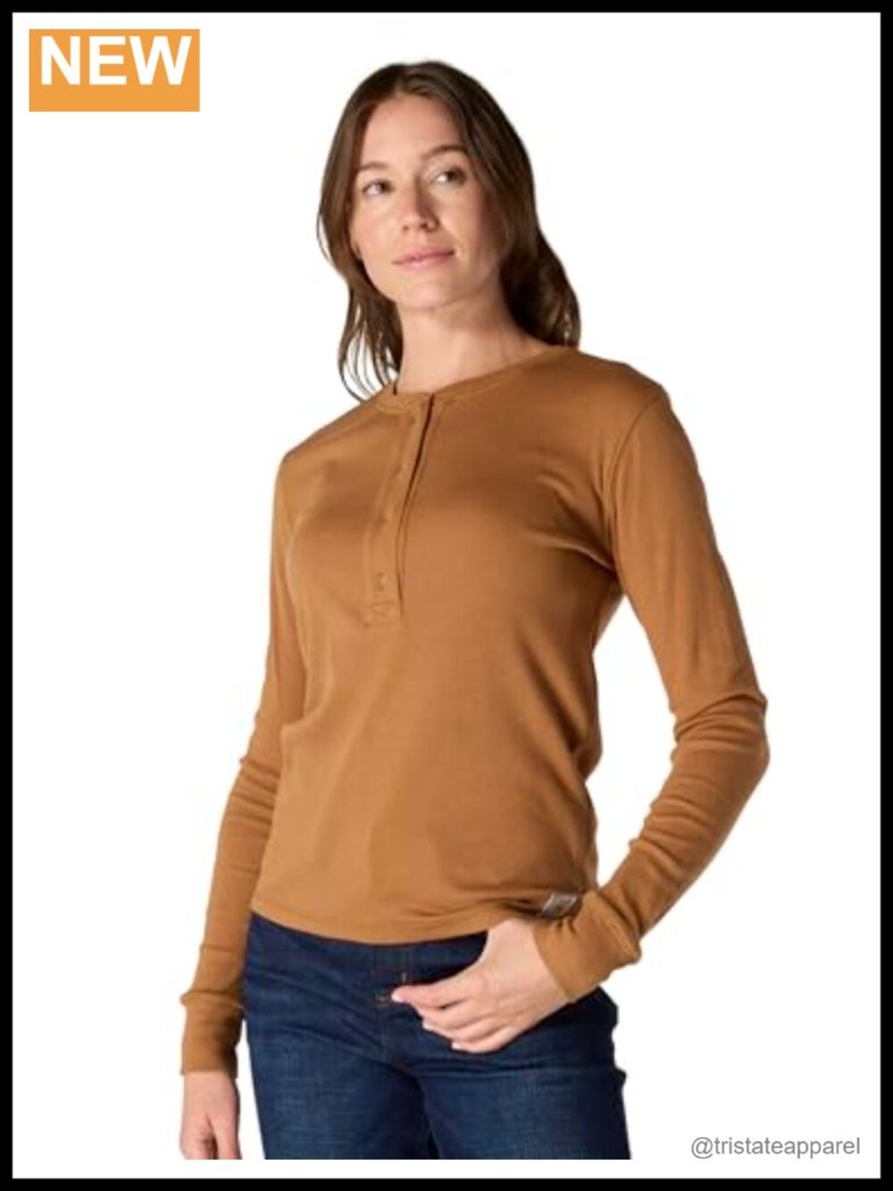 Relaxed Fit Long Sleeve Ribbed Henley Tencel Cotton Stretch Women's Top